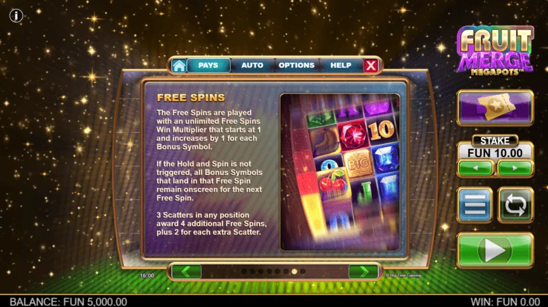 Fruit Merge Megapots - informazioni su Free Spins e moltiplicatore